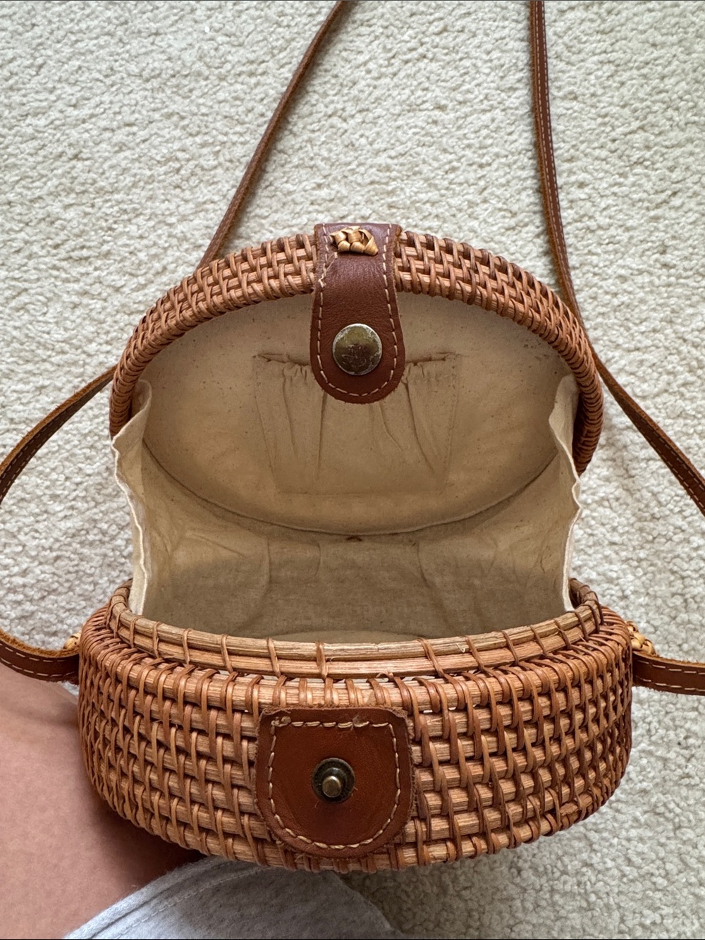 Round Woven Crossbody Bag in Brown - Picture 5 of 7